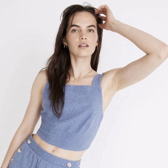 Madewell Terry Tie Back Crop Tank Top XS Blue Purple Beach Boho Festival Y2K - Picture 1 of 10